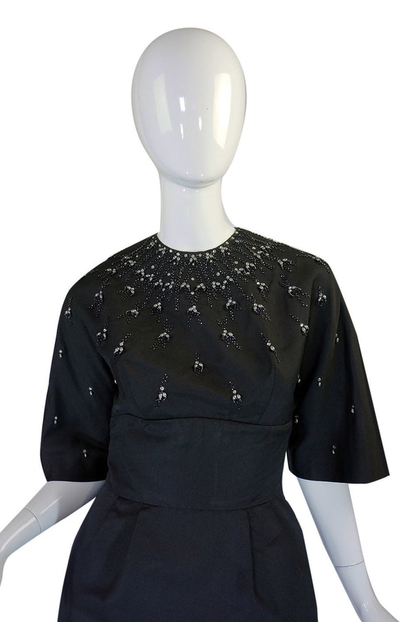 1950s Silk Beaded Cocktail Black Dress
