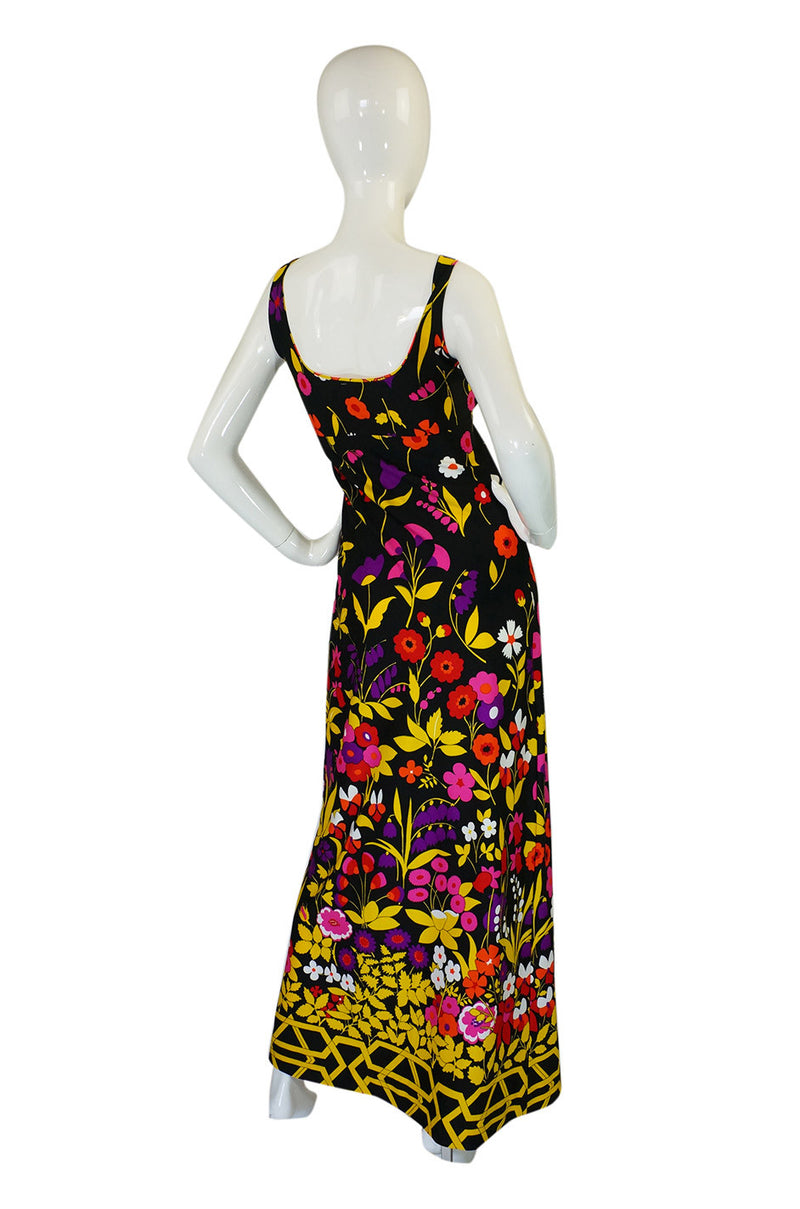c1973 Lanvin Floral Jersey Halter Dress