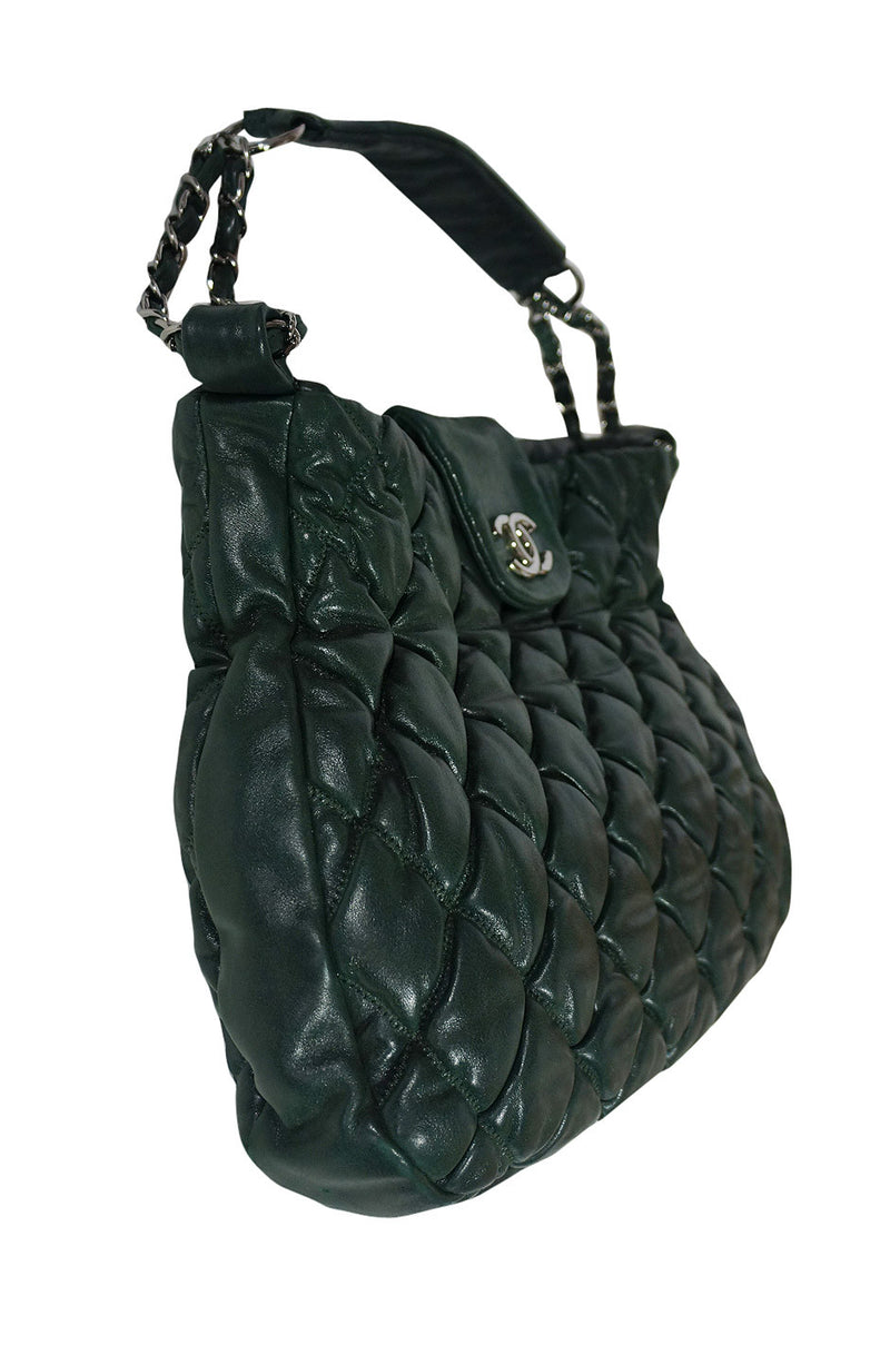 2008 Chanel Classic Jumbo Quilted Patent Leather Rare Olive Green Handbag Purse