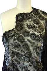 1860s Huge Chantilly Lace Black Shawl