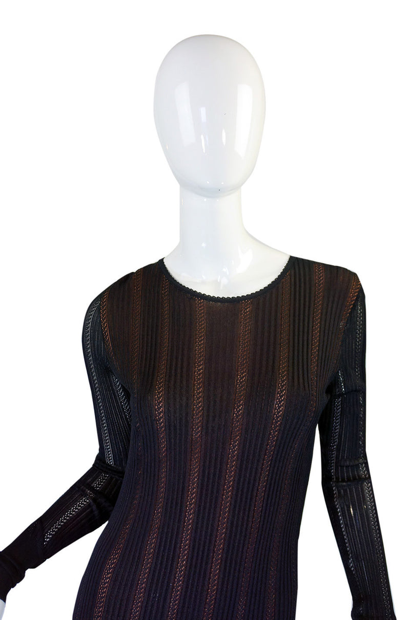 2008 Azzedine Alaia Black & Nude Open Weave Knit Dress
