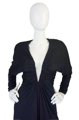 1980s Black Wire Plunged Estevez Dress