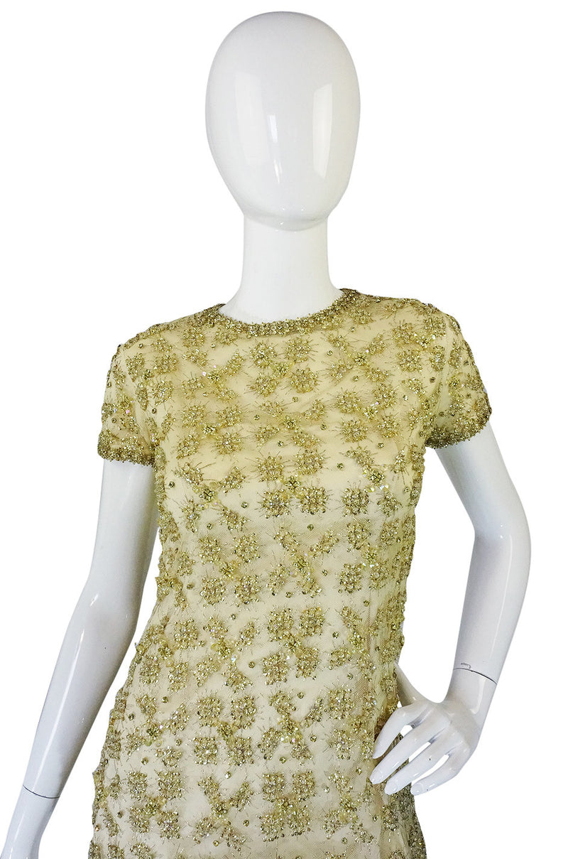 1960s Rhinestone & Bead Silk Net Dress