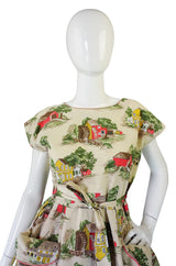 1950s Scenic Wrap Cotton Dress by Swirl