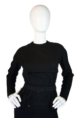 1940s Button Detail Black Wiggle Dress
