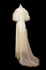 1930s Fine Lace & Ruffle Wedding Gown