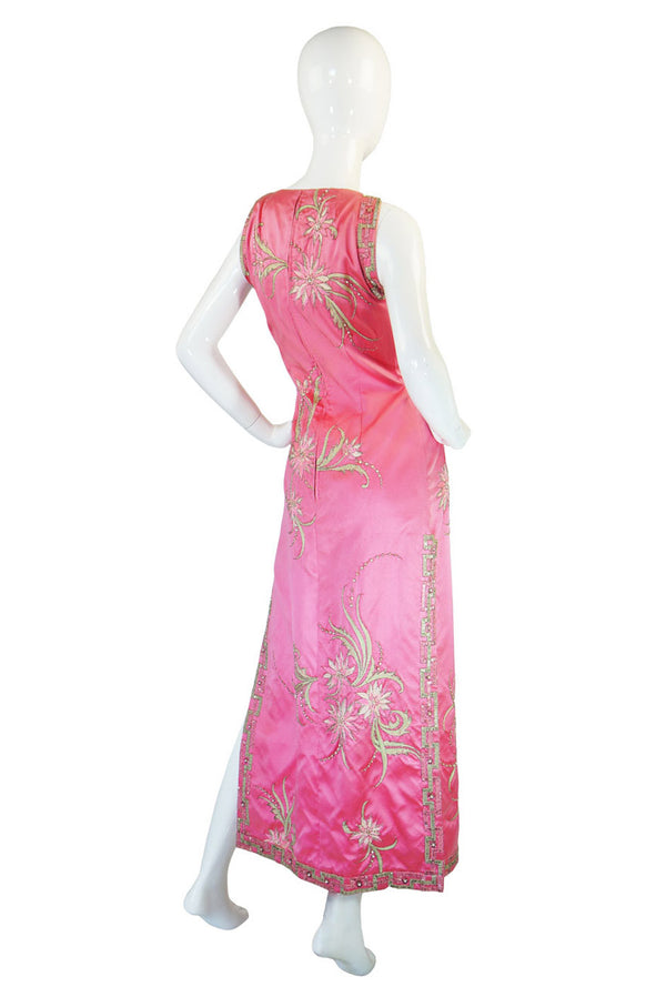 1960s Beaded Silk Satin Curiel Gown