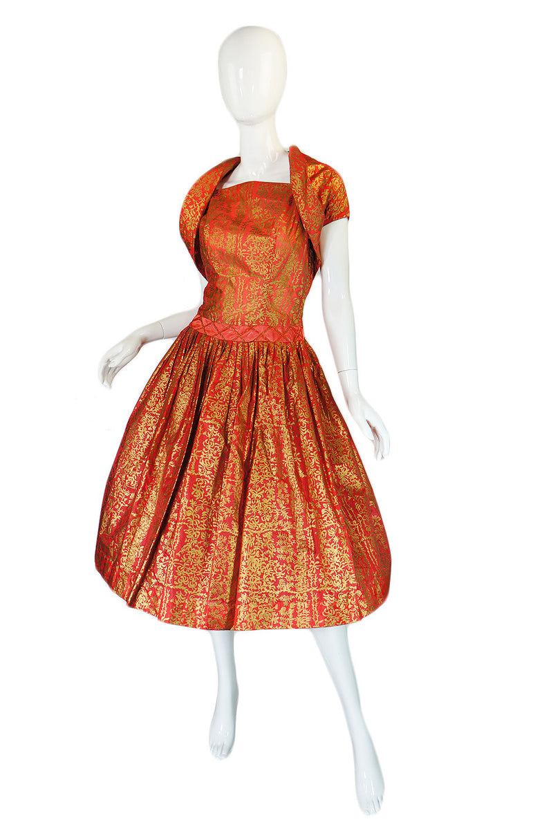 1950s Hand Painted Dance Dress & Shrug