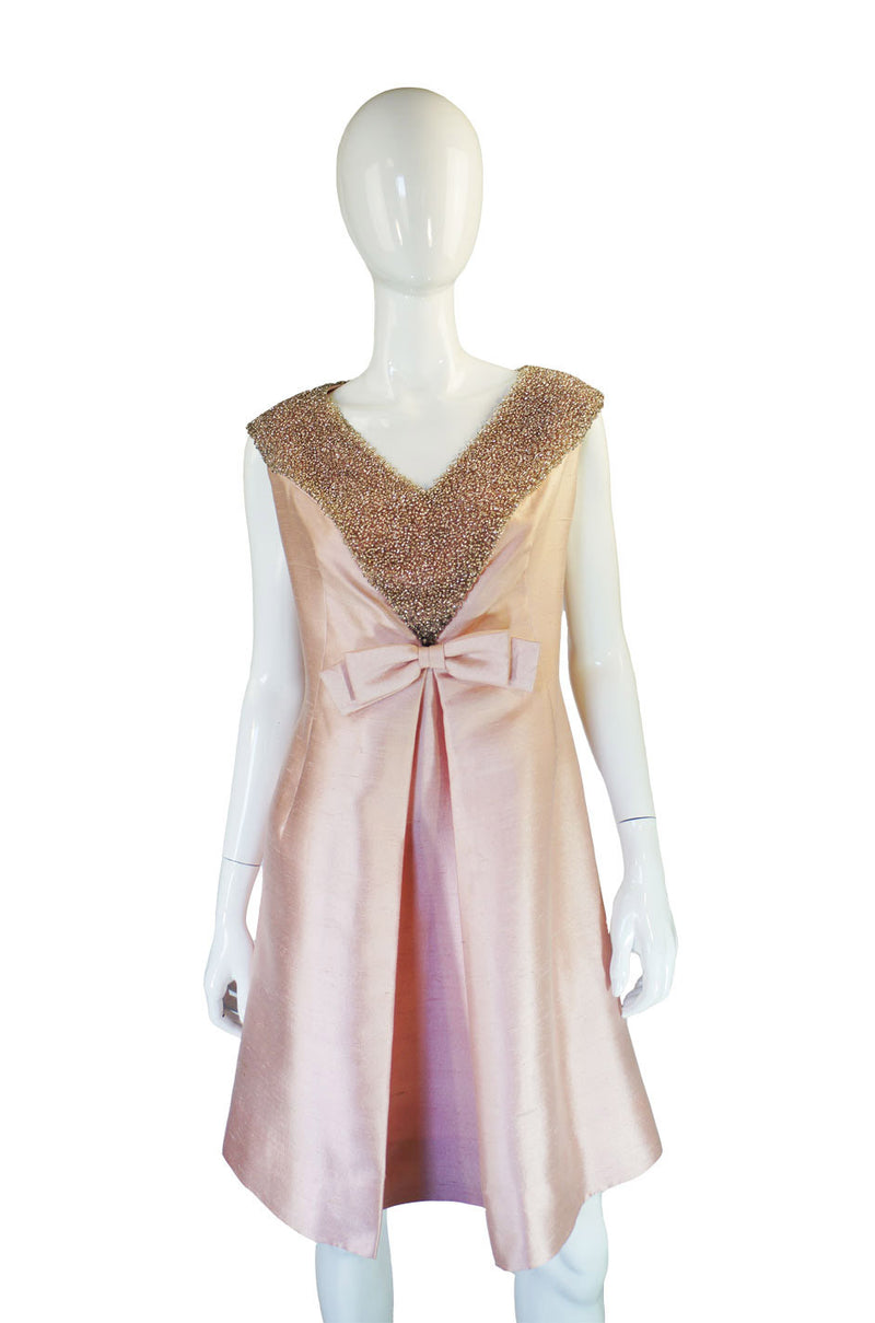 1960s Silver Glass Bead Dress Shrimpton Couture 1960s Silver Glass Bead Dress Shrimpton Couture