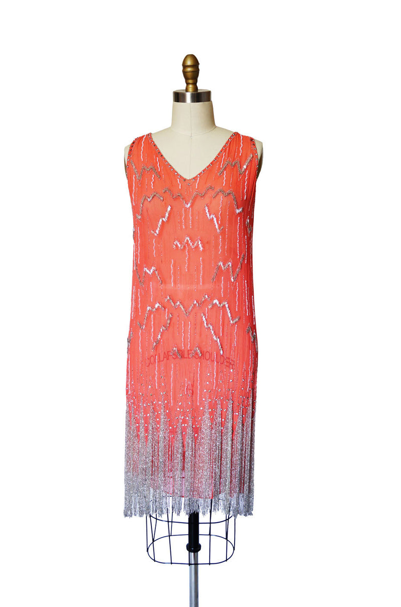 1920s Silver Fringe Beaded Flapper Dress Shrimpton Couture 1920s Silver Fringe Beaded Flapper Dress Shrimpton Couture