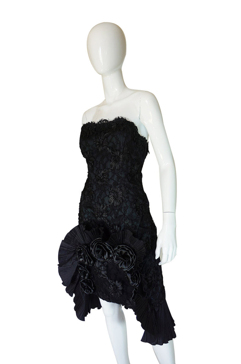Rare 1970s Carven Lace Strapless Dress
