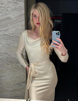 Incredible 2007 Alexander McQueen Original Bias Cut Black Silk Satin Dress w Tie Belt