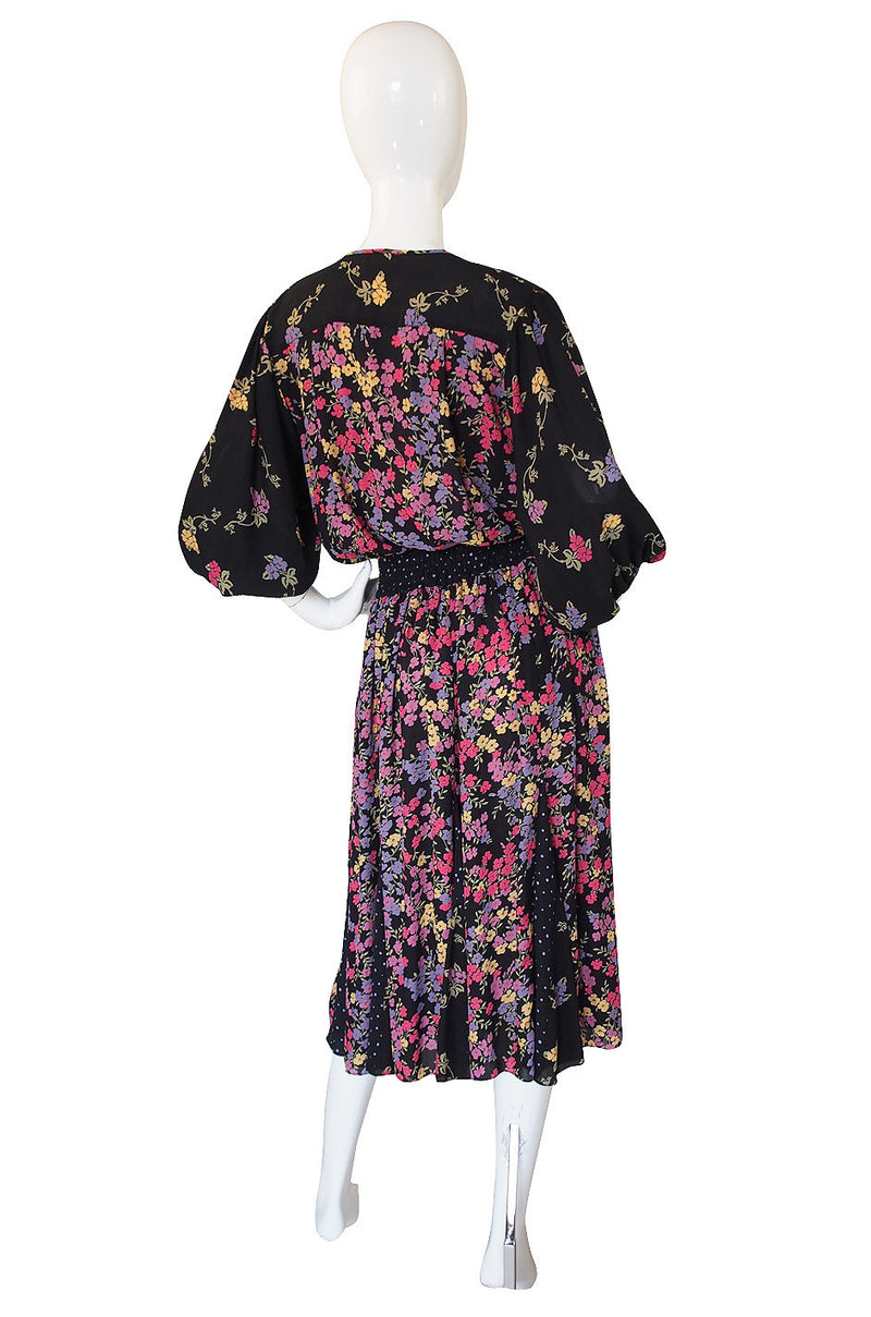1970s Diane Freis Print Georgette Dress