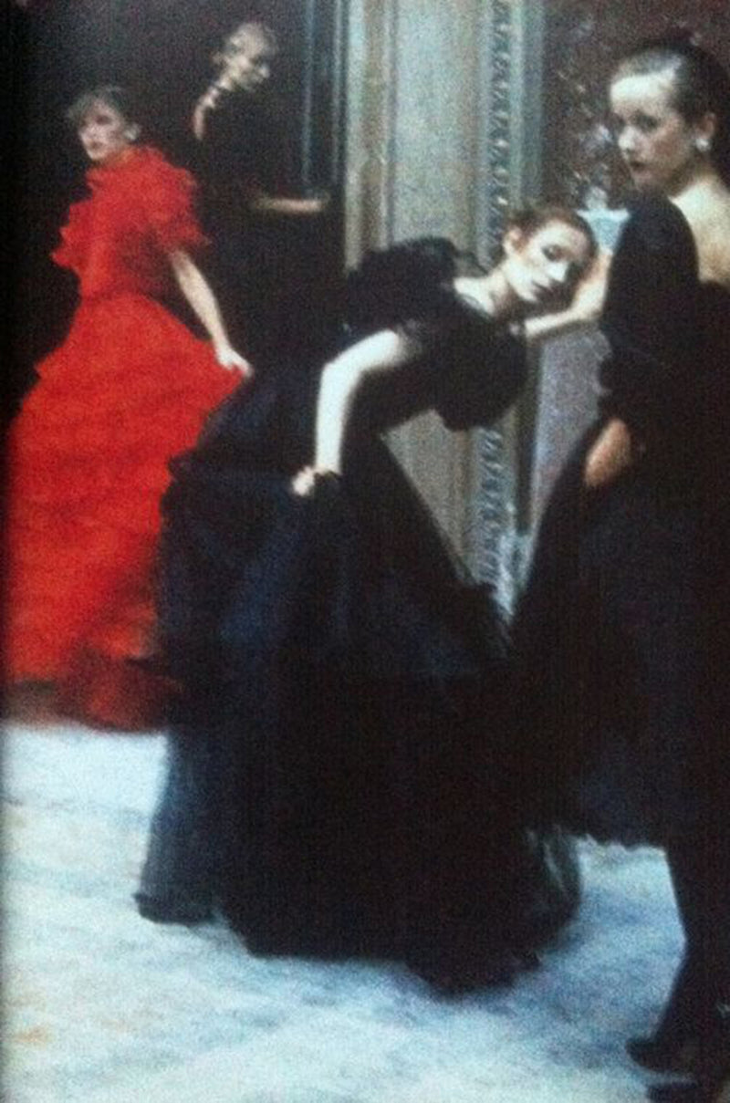 c.1977 Valentino Strapless Silk Chiffon Red Ruffle Full Length Dress