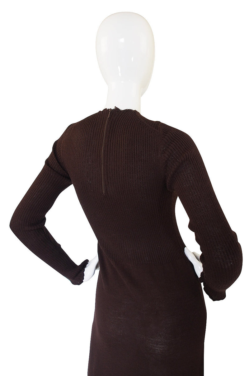 1970s Brown Knit Bill Blass Maxi Dress