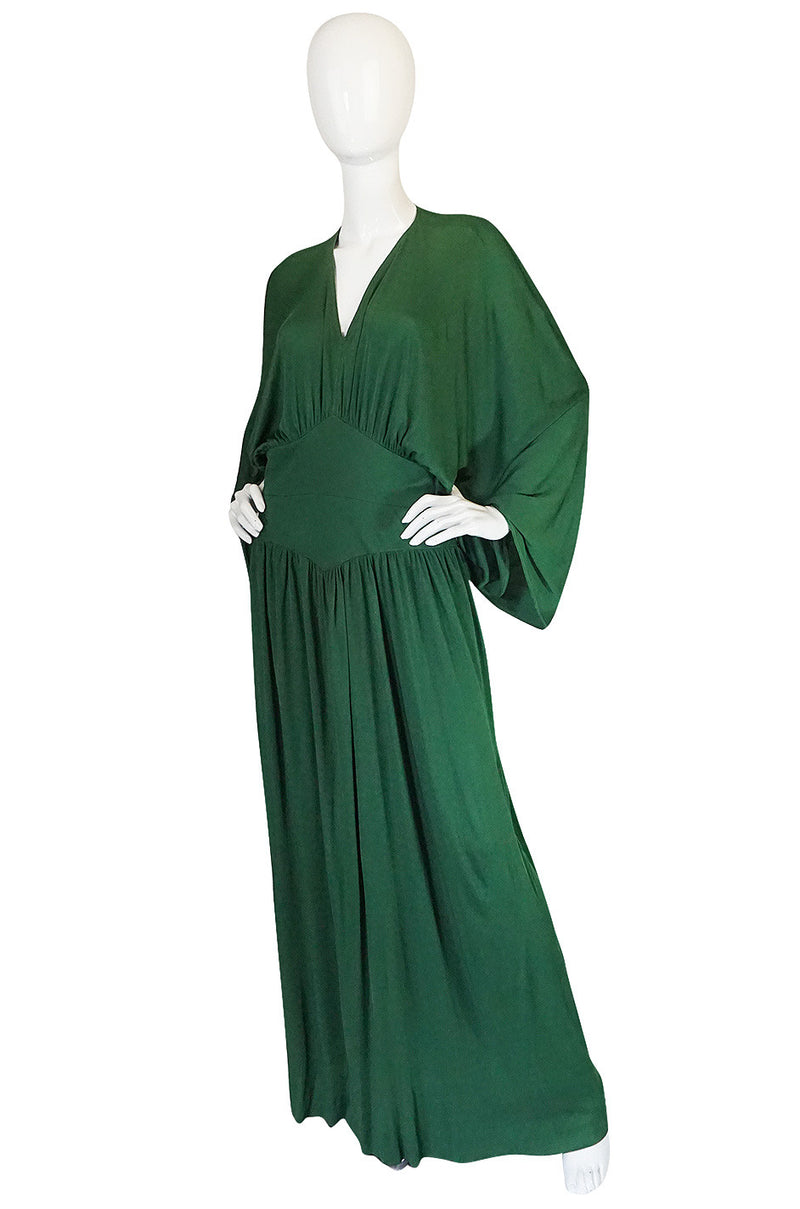 1960s Jean Patou Demi-Couture Green Jersey Caftan Dress
