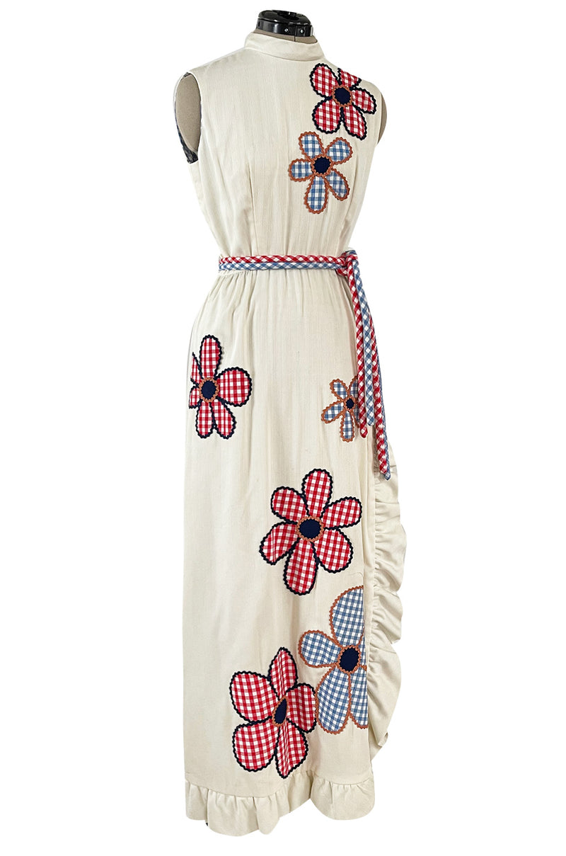 Amazing 1970s Malcolm Appliqué Starr Flower Dress by Youssef Rizkallah w Open Side Slit
