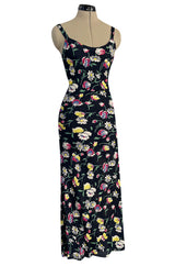 Very Pretty Late 1930s Early 1940s Unlabeled Bias Cut Floral Print Silky Rayon Slip Dress