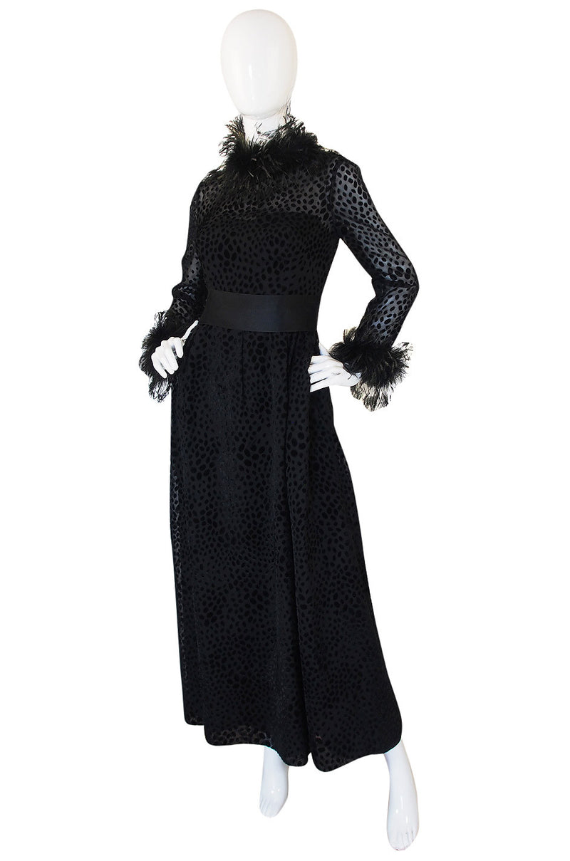 1960s Silk, Velvet & Feather Mollie Parnis Dress