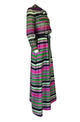 1970s Givenchy Vivid Pink Silk Striped Skirt & Top Dress Set