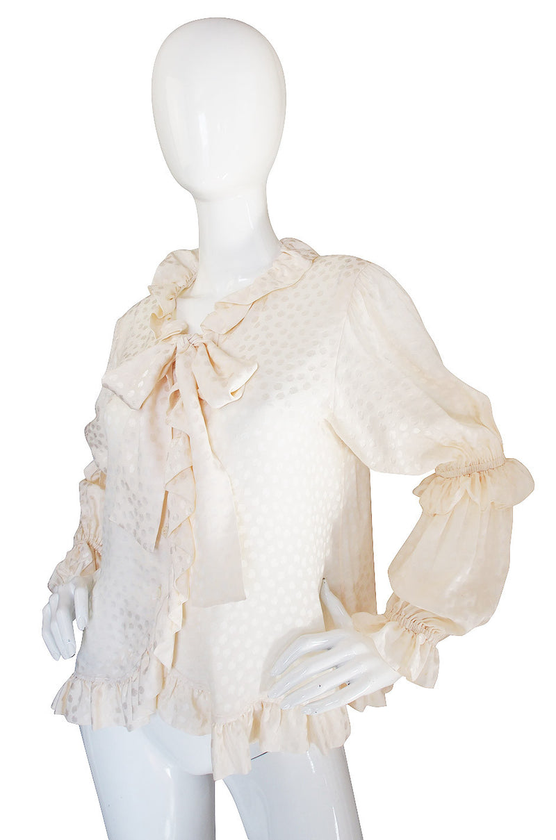 1970s Silk Yves Saint Laurent Ruffled Top