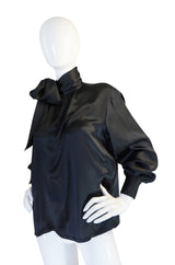 1970s Rich Black Silk Tie Yves Saint Laurent Top