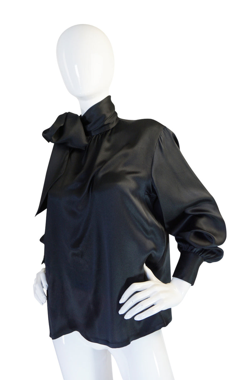 1970s Rich Black Silk Tie Yves Saint Laurent Top
