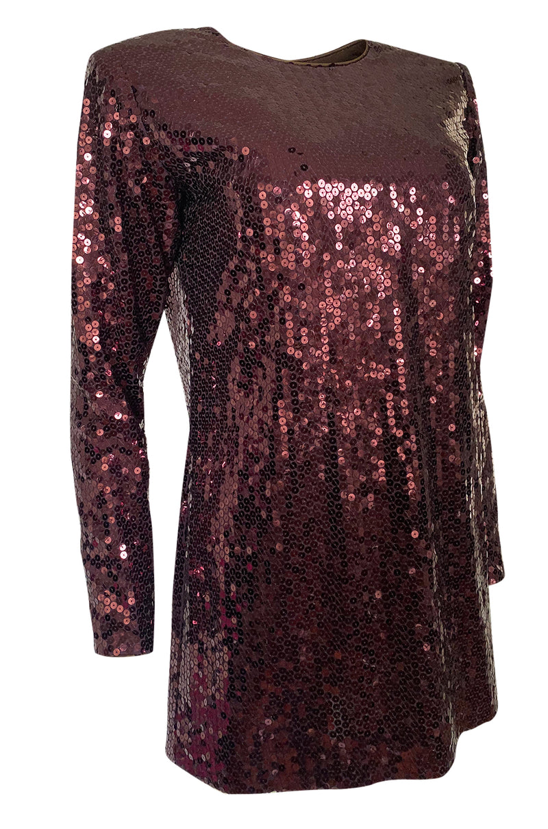 Fall 1996-97 Yves Saint Laurent Burgundy Sequin Micro Mini Dress or Tu Shrimpton Couture Fall 1996-97 Yves Saint Laurent Burgundy Sequin Micro Mini Dress or Tu Shrimpton Couture