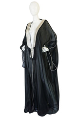 1970s Black Caftan w Silver Thread Embroidered Trim & Edging