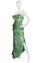 Fall 1988-89 Ungaro Couture Green & Gold Silk Metallic Dress