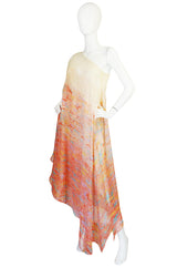 1970s One Shoulder Pastel Jerry Silverman Dress