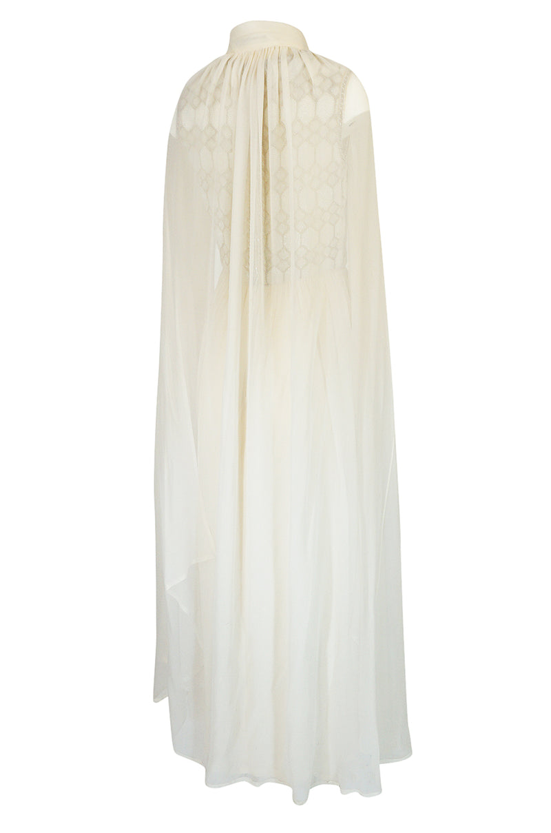 Spring 1961 Balmain Haute Couture Lesage Ivory Beaded Dress w Detachable Cape