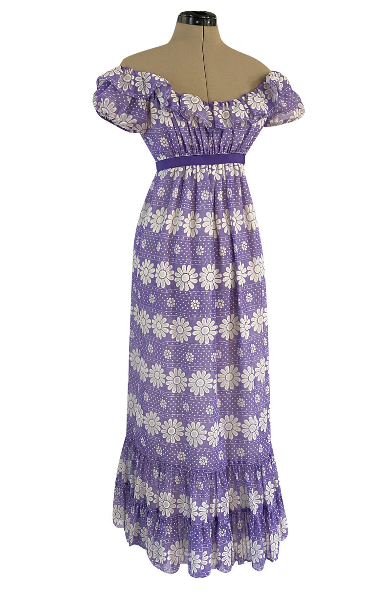 Late 1960s Anne Fogarty Soft Lavender Purple & White Floral Off Should – Shrimpton Couture Late 1960s Anne Fogarty Soft Lavender Purple & White Floral Off Should – Shrimpton Couture