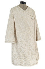 Gorgeous Fall 1965 Nina Ricci Haute Couture Ivory Silk  Brocade Coat w Soft Sheepskin Lining