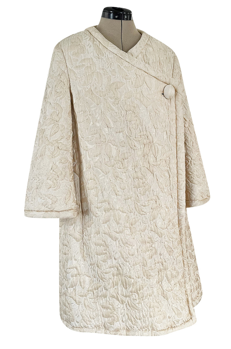 Gorgeous Fall 1965 Nina Ricci Haute Couture Ivory Silk  Brocade Coat w Soft Sheepskin Lining