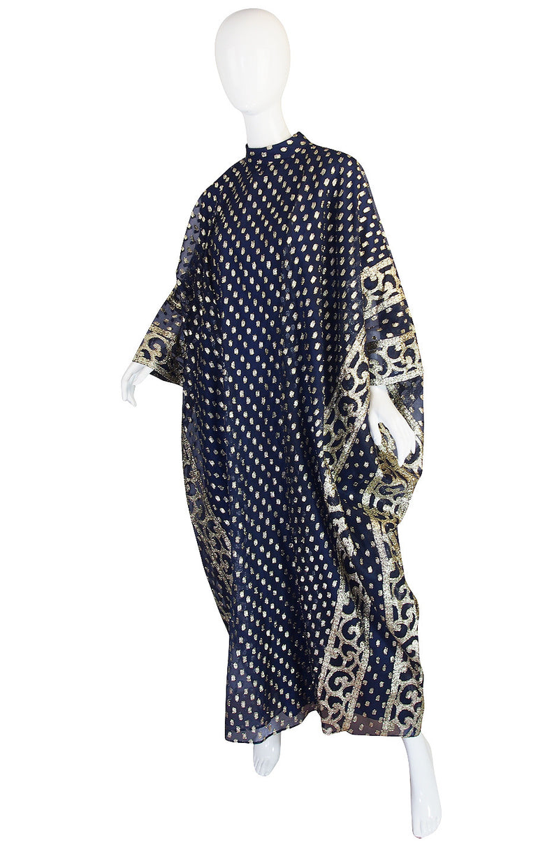 1960s Bergdorf Goodman Metallic Blue and Gold Caftan – Shrimpton Couture