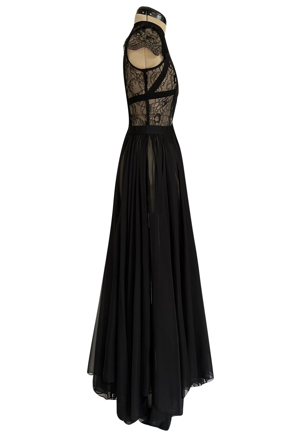 Gorgeous 2000s Valentino Roma Sheer Black Chiffon & Banded Lace