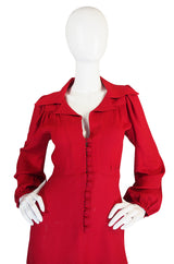 1970s Red Moss Crepe Ossie Clark Mini Dress