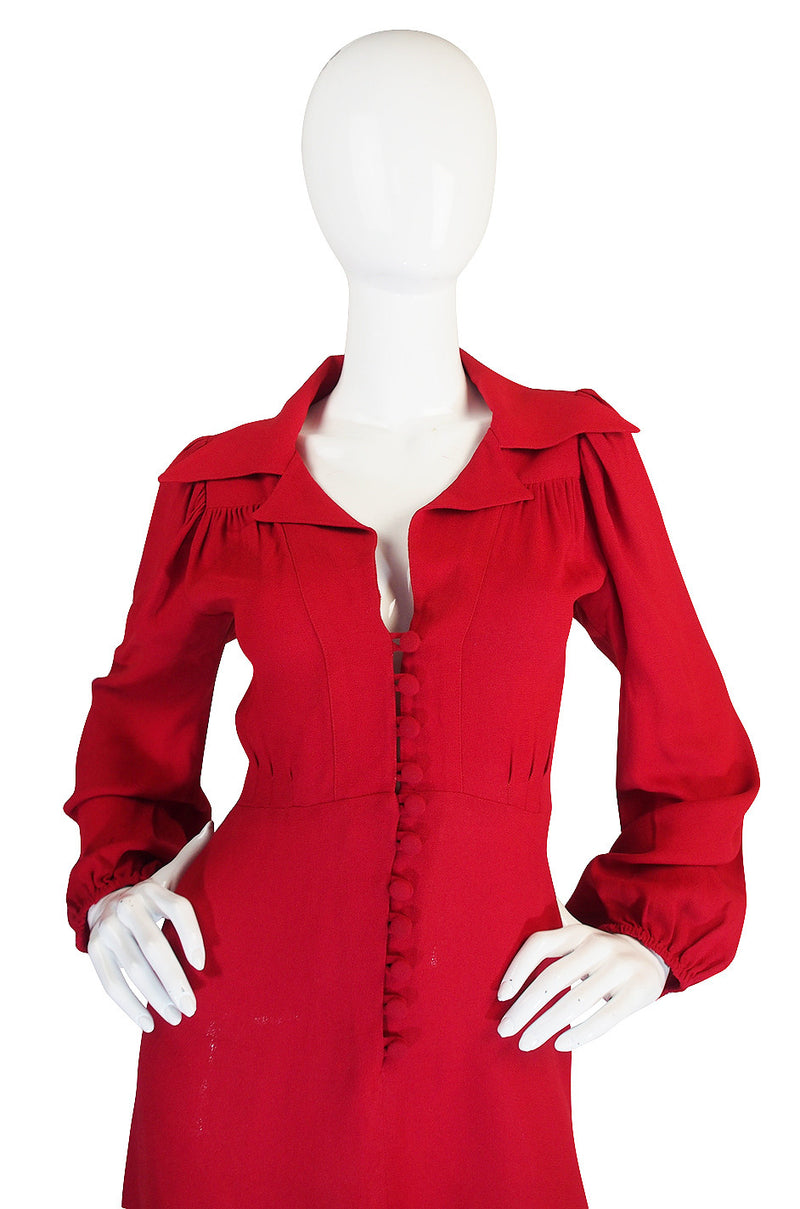 1970s Red Moss Crepe Ossie Clark Mini Dress