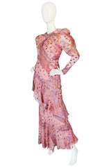 1980s Spiral Bias Cut Pink Silk Metallic Judy Hornby Dress