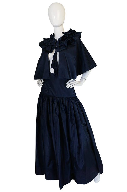 Spectacular 1980s Chanel Silk Tassled Cape and Skirt