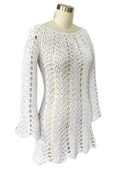 1970s Cobbler Open Weave White Cotton Knit Mini Dress or Tunic