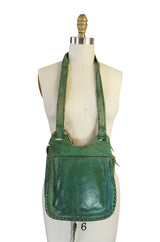 Rare 1960s Deep Green Hand Painted Char Messenger Bag