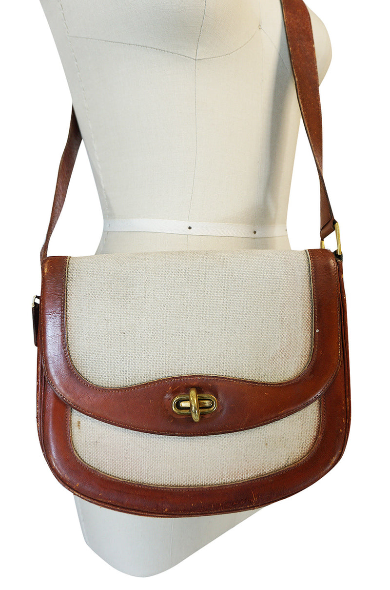Unusual 1960s Hermes Canvas Bag with Interchangeable Strap