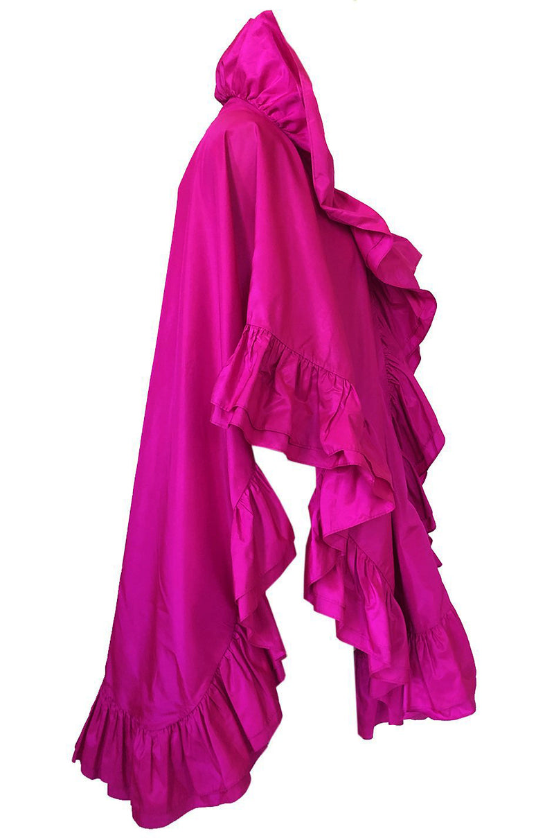 1970s Christian Dior Silk Pink Fuschia Ruffled Evening Cape or Shawl
