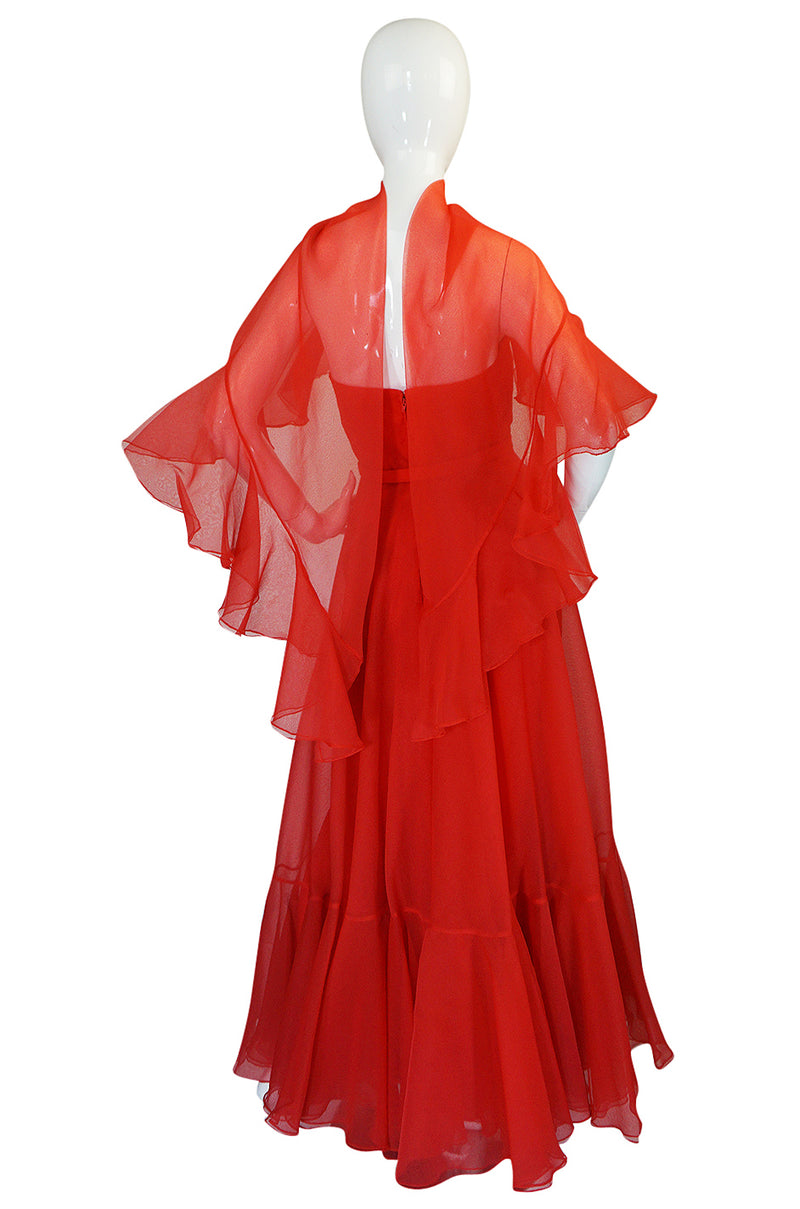 1972 Ferdinando Sarmi Strapless Silk Organza Ruffle Dress