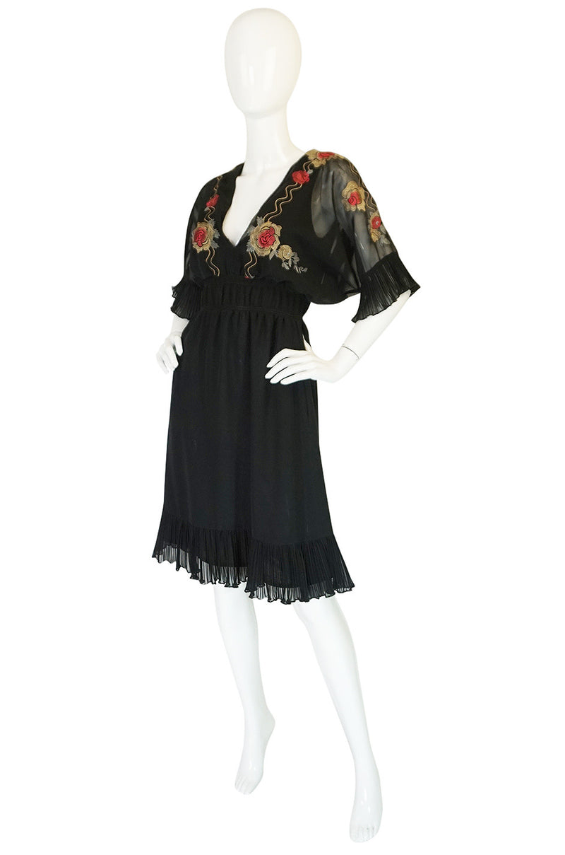 1970s Janice Wainwright Embroidered Chiffon Dress