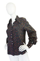 1960s Rare Tiny Floral Print Jeff Banks Silk Shirt
