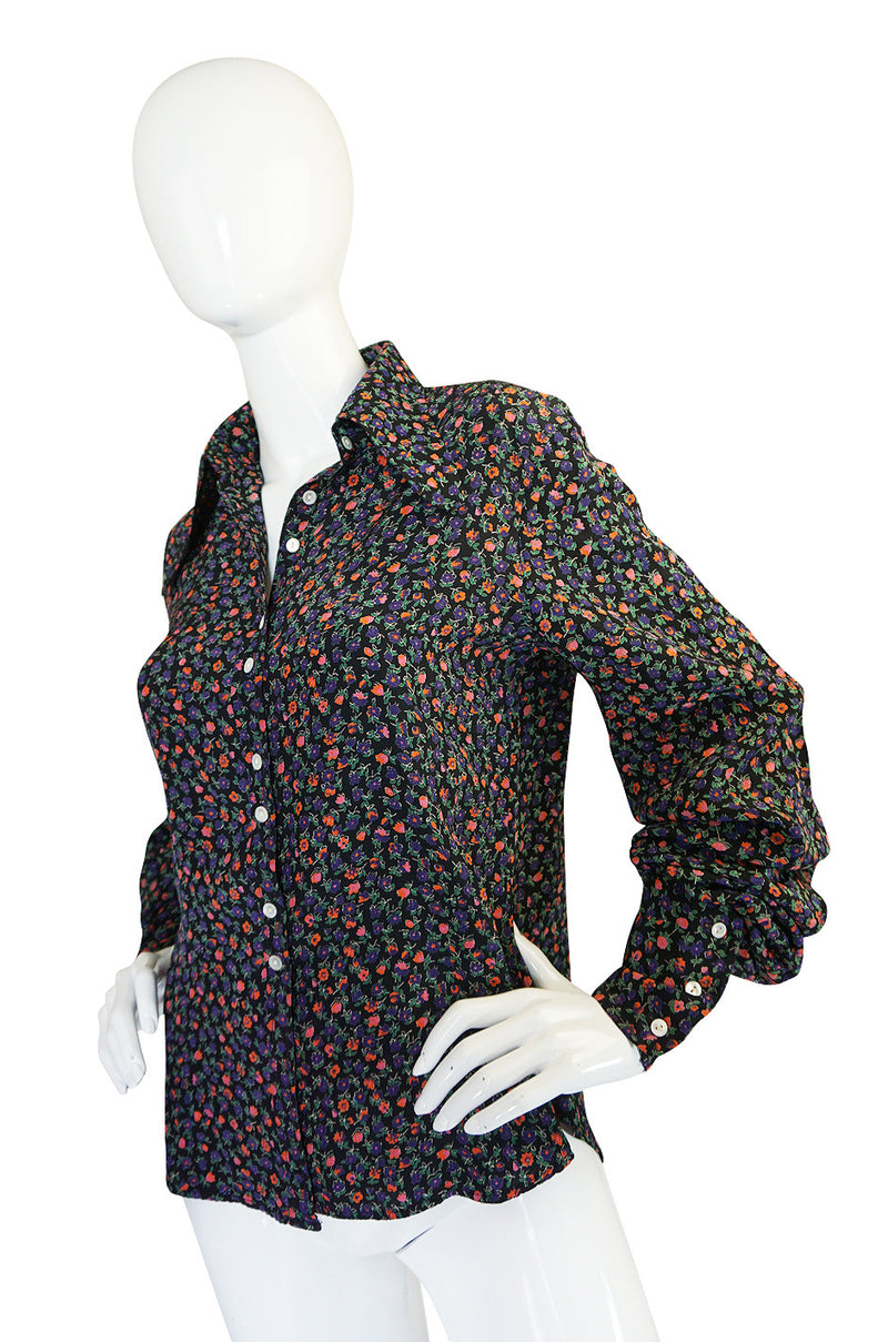 1960s Rare Tiny Floral Print Jeff Banks Silk Shirt