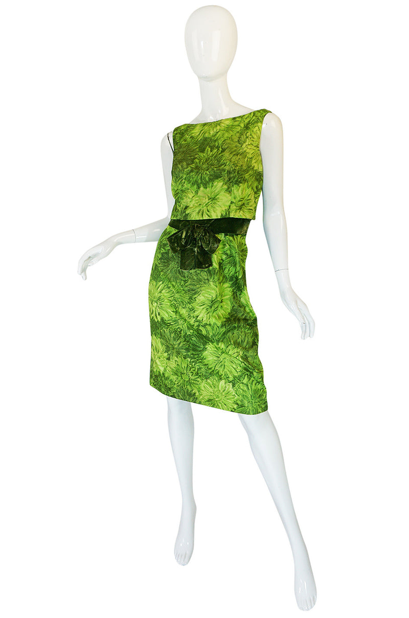 1950s Green Floral Print Cotton Louis Estevez Dress